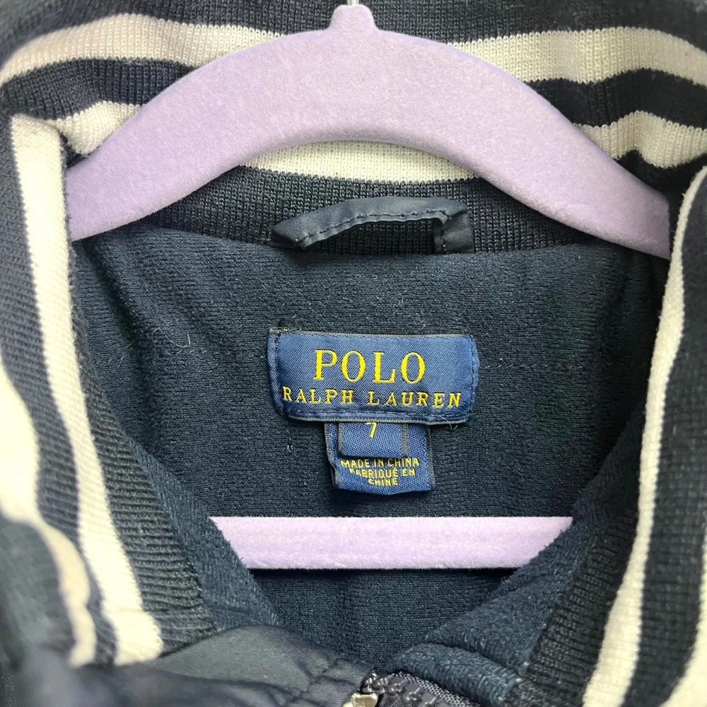 Polo Ralph Lauren Jacket Boys 7 Navy Hooded Fleece Lined Full Zip Up Windbreaker